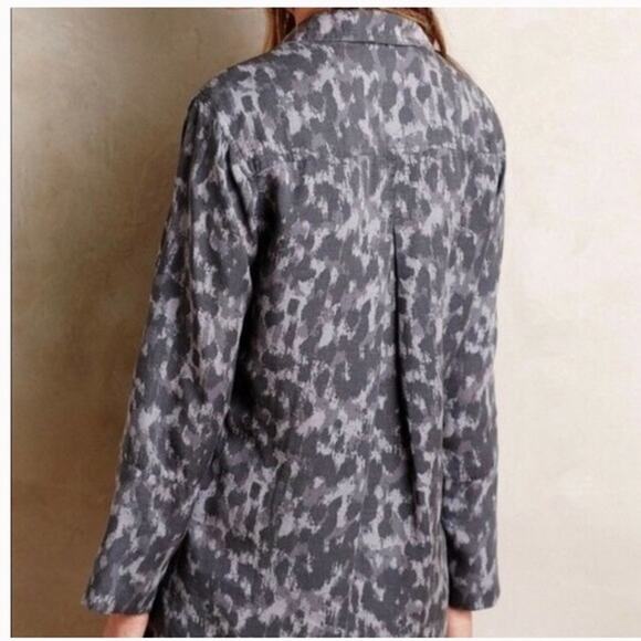 Anthropologie Cloth & Stone Sz L Animal Print Button Front Ecovero Blouse Gray - Picture 2 of 8